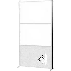 MAUL Stellwandsystem MAULconnecto, 1 x Akustikvlies hell, 2 x Whiteboard, Klettverbindung, Standfuss, H 1800 x B 1000 mm, silber