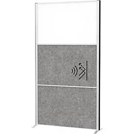 MAUL Stellwandsystem MAULconnecto, 2 x Akustikvlies dunkel, 1 x Whiteboard, Klettverbindung, Standfuss, H 1800 x B 1000 mm, silber