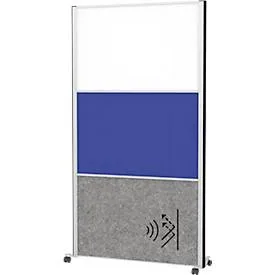 MAUL Stellwandsystem MAULconnecto, Steckmodule, 1x Whiteboard, 1x Akustikvlies, 1x Textiloberfläche, Klettverbindung, auf Rollen, H 1800 x B 1000 mm, silber