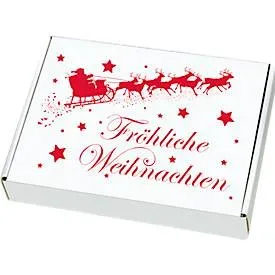 Maxibriefkartons, mit Motiv ?Weihnachtsschlitten?, portooptimiert, bis 20 kg, Aussenmasse 250 x 174 x 50 mm, Mikrowellpappe, weiss-braun, 20 Stück
