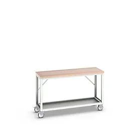 Mobile Werkbank Bott verso, Multiplex-Platte, 1 Ablageboden, mit Querstrebenset, B 1500 x T 600 x H 930 mm, RAL 7035 Lichtgrau