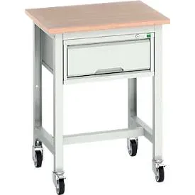 Mobile Werkbank Bott verso, Multiplex-Platte, mit Querstrebenset, 1 Schublade, B 700 x T 600 x H 930 mm, Lichtgrau
