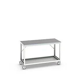 Mobile Werkbank Bott verso, Linoleum-Platte, 1 Ablageboden, mit Querstrebenset, B 1500 x T 800 x H 930 mm, RAL 7035 Lichtgrau
