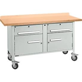 Mobile Werkbank Schäfer Shop Select PWi 150-0, Buche Multiplexplatte, bis 400 kg, B 1500 x T 700 x H 840 mm