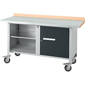 Mobile Werkbank Schäfer Shop Select PWi 150-1, Buche-Dekor Multiplexplatte, mit Stahlabdeckung, bis 400 kg, B 1500 x T 700 x H 840 mm