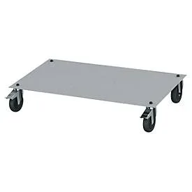 Mobilzusatz für Schubladenschrank Bedrunka+Hirth mit B 980 mm, Bock- & Lenkrollen, Schiebegriff, mit Stahlplatte, B 980 x T 500 x H 150 mm, Stahlblech