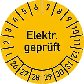 moedel Prüfplaketten Elektr. geprüft 2026?2031, Folie, Ø 30 mm, 10 Stück/Bogen, für elektrische Geräte