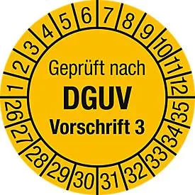 moedel Prüfplaketten ?Geprüft nach DGUV Vorsch. 3?, 2026?2035, Folie, Ø 30 mm, 10 Stück/Bogen