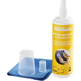 Monitor Reinigungsspray Schäfer Shop Select, für Displays & Computerzubehör, antistatisch, streifen- & alkoholfrei, mit Microfasertuch, 250 ml