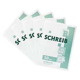 Notizblock, Recycling-Papier, DIN A4, 50 Blatt, 5 Stück