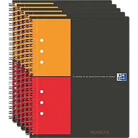 OXFORD International Notizbuch DIN A5 Kariert Spiralbindung PP (Polypropylen) Farbig sortiert Perforiert 160 Seiten 5 Stück à 80 Blatt