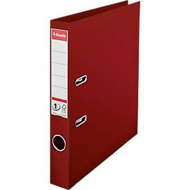 Ordner Esselte® No. 1, A4, Rückenbreite 50 mm, für ca. 350 Blatt, Hebelmechanik, Rückenschild, Griffloch & Raumsparschlitze, FSC®-Karton, bordeaux
