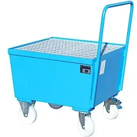 Bauer® Auffangwanne aus Stahl, verfahrbar, 1x 200 l stehend, Auffangvolumen 215 l, lichtblau