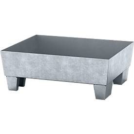 Auffangwanne ASECOS, Stahl, mit Sockelfüssen, 60 l Auffangvolumen, B 635 x T 785 x H 268 mm, verzinkt
