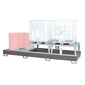Auffangwanne Bauer AWA 32, Stahl, grau, L 3850 x B 1460 x H 780 mm, 1000 l, für 3 x 1000 l IBC, 2 Abfüllaufsätze, 1 Gitterost