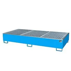 Auffangwanne BAUER AW 1000-2/PE mit Gitterrost, 2x 1000 l IBC, B 2665 x T 1315 x H 440 mm, blau