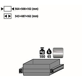 Auszugswanne Schwerlast für asecos Sicherheitsschränke der Q30, Q90 und S90 Serie, Edelstahl 1.4301, B 564 x T 508 x H 162 mm, 45 l, bis 100 kg