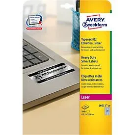 AVERY ZWECKFORM Typenschild-Labels 63,5x29,6mm L6011-20 silber 540Stk./20Bl.