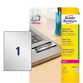 AVERY ZWECKFORM Typenschild-Etik. 210x297mm L6013-20 silber,Laser 20 St./20 Blatt