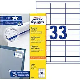 AVERY ZWECKFORM Universal-Etiketten 70x25,4mm 3421 weiss 3300 Stk./100 Blatt