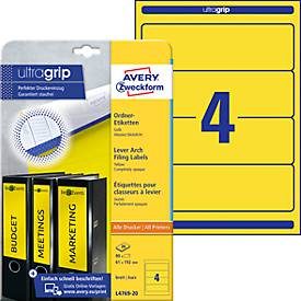 AVERY Zweckform Ordneretiketten L4769-20 Ultragrip Gelb A4 61 mm 20 Blatt à 4 Etiketten
