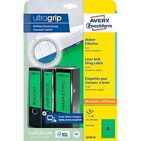 AVERY Zweckform ultragrip Ordneretiketten L4768-20 Selbsthaftend A4 Grün 6.1 x 19.2 cm 20 Blatt à 4 Etiketten
