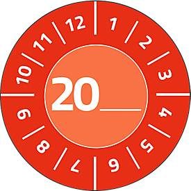 Avery Zweckform Prüfplaketten mit Jahreszahl 20xx, Ø 30 mm, PVC-Folie auf Papier, rot