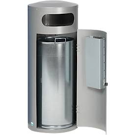 Abfallsammler VAR KS 70, rund, Volumen 70 l, mit innenliegendem Ascher, abschliessbar, selbstlöschend, mit Inneneimer, Stahlblech, silber