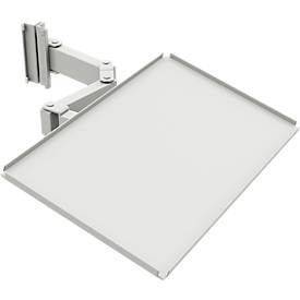 Ablage für Arbeitstisch TRESTON Quick Edge, dreh- & neigbarer Doppelarm, bis 15 kg, mit Gummimatte, B 605 x T 405 x H 15 mm, Stahl, lichtgrau RAL 7035