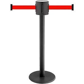 Absperrpfosten GLAD 28, L 350 x B 350 x H 1000 mm, Doppel-Gurtband, Gurtauszug 2 x 4 m, schwarz