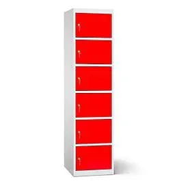Akku Ladeschrank, 6 Abteile mit Zylinderschloss, CH-Stecker, Stahlblech lichtgrau RAL 7035/verkehrsrot RAL 3020