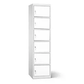 Akku Ladeschrank, 6 Abteile mit Zylinderschloss, CH-Stecker, Stahlblech lichtgrau RAL 7035/reinweiss RAL 9010