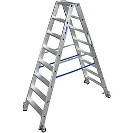 Alu-Stufendoppelleiter mit Rollen, 2 x 8 Stufen