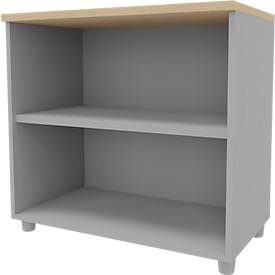Anstellregal ARLON OFFICE, 2 offene Fächer, B 800 x T 450 x H 730 mm, Eiche-Dekor/alufarben