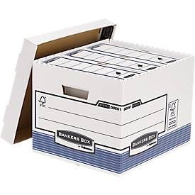 Archivschachteln BANKERS BOX® Serie System Standard, bis A4, stapelbar, mit Deckel, B 335 x T 404 x H 292 mm, FSC®-Recyclingpappe, blau-weiss, 10 Stück