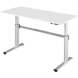 Arbeitstisch, elektrisch höhenverstellbar, Rechteck, C-Fuss, B 1600 x T 800 x H 725-1185 mm, lichtgrau/weissaluminium