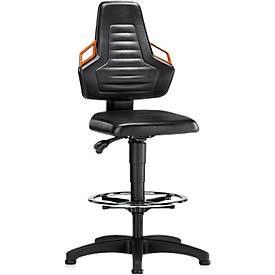 Arbeitsdrehstuhl, Gleiter + Fussring, Kunstleder schwarz, Griffe orange