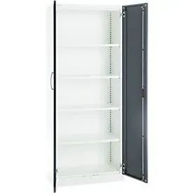 Büroschrank, 5 OH, abschliessbar, mit aufliegenden Türen, B 800 mm, Basaltgrau/Verkehrsweiss
