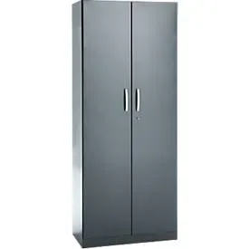 Büroschrank, 5 OH, abschliessbar, mit aufliegenden Türen, B 800 mm, Basaltgrau