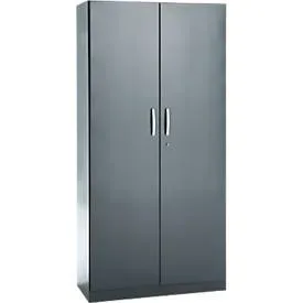 Büroschrank, 5 OH, abschliessbar, mit aufliegenden Türen, B 950 mm, Basaltgrau