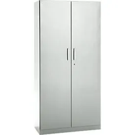 Büroschrank, 5 OH, abschliessbar, mit aufliegenden Türen, B 950 mm, Lichtgrau