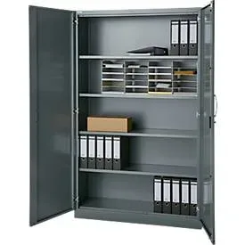 Büroschrank, 5 OH, abschliessbar, mit aufliegenden Türen, B 1200 mm, Basaltgrau