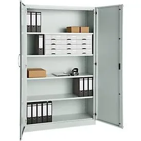 Büroschrank, 5 OH, abschliessbar, mit aufliegenden Türen, B 1200 mm, Lichtgrau