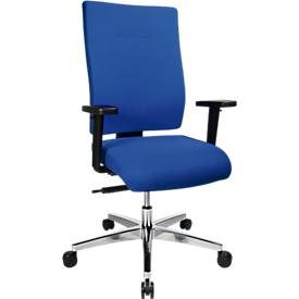 Bürostuhl PROFI STAR 15 high, mit Armlehnen, Synchronmechanik, Flachsitz, für grosse Menschen, blau/alusilber