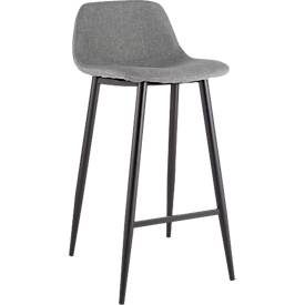 Barhocker, 2er-Set, B 500 x T 450 x H 950 mm, Fussstütze, gepolstert, schwarz, Stoffbezug grau