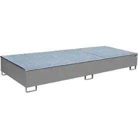 Bauer Regalwanne RW-GR 3300-3 PE, mit Gitterrost und PE-Einsatz, B 3262 x T 1312 x H 383 mm, bis 1000 l, Stahl lackiert, mausgrau