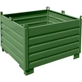 Bauer Sammelbehälter-System SBS 1000, L 1200 x B 1200 x H 850 mm, bis zu 3-fach stapelbar, lackiert, mit Transportwagen, resedagrün RAL 6011