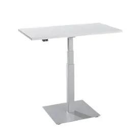 Beistelltisch Start Off, elektrisch höhenverstellbar, Rechteck, Säulenfuss, B 1000 x T 600 x H 635-1285 mm, lichtgrau/weissaluminium