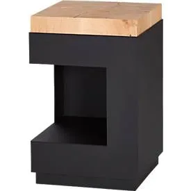 Beistelltisch, quadratisch, Säulenfuss mit Ablagefach & Filzgleitern, bis 30 kg, B 350 x T 350 x H 540 mm, Hirnholz-Eiche/Acryl, schwarz-matt