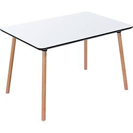 Bistrotisch Palomba, Rechteck, 4-Fuss Gestell aus Massivholz, B 1200 x T 800 x H 750 mm, weiss/Buche